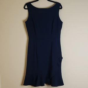 Dark Navy Cocktail Dress with asymmetrical ruffle
